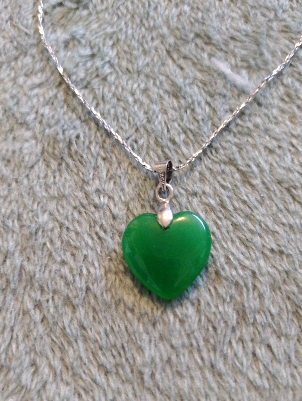 Vintage Jade Heart Pendant & 925 Sterling Silver Necklace